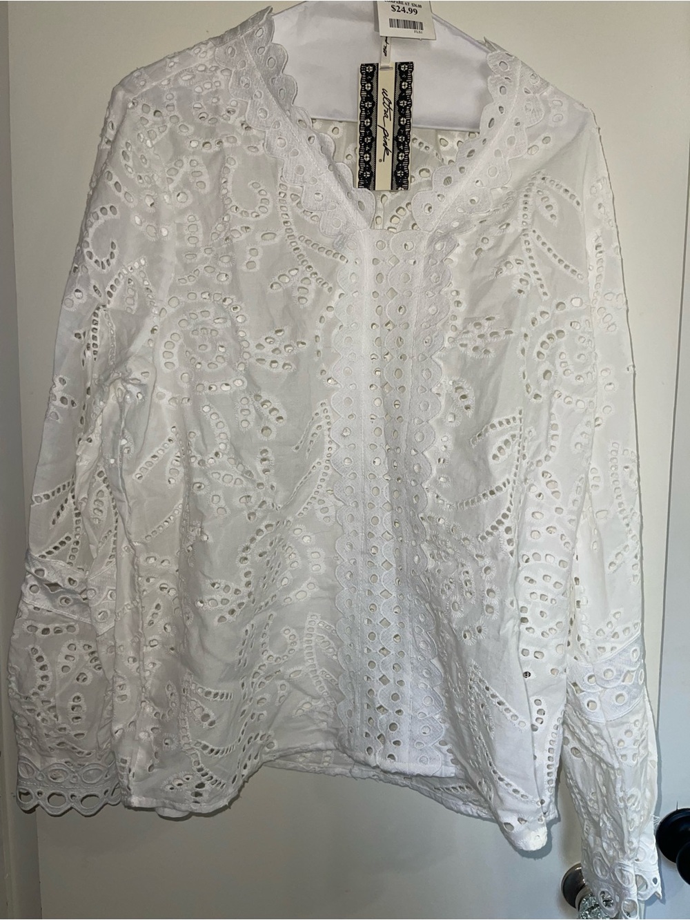 White Eyelet Long-Sleeve Women's Top